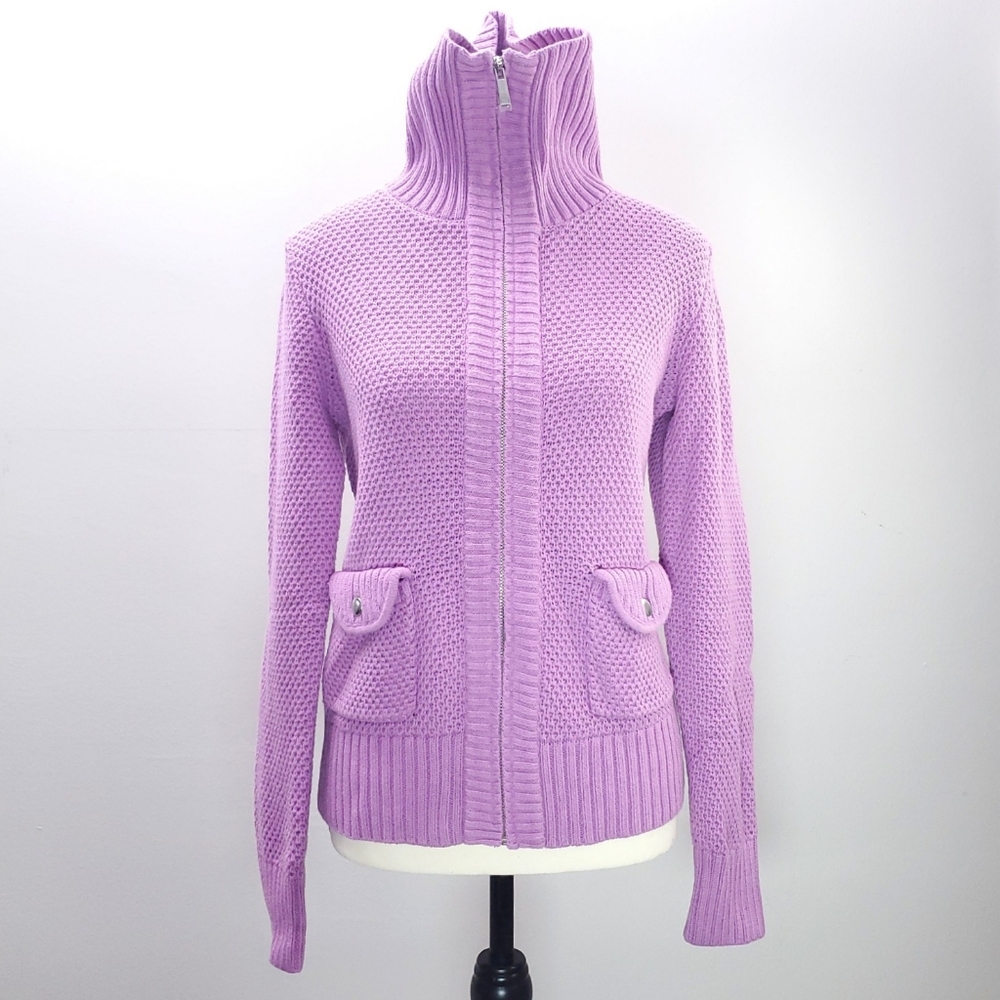 Jones New York Small Blush Lilac Zip-Up with Funnel Neck and Pockets